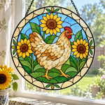 Rooster with sunflowers stained glass suncatcher window hanging, suitable for home and garden decoration