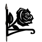 Rose metal hanging basket bracket mounted on outdoor wall for plant decoration