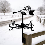 Rose metal weather vane with directional arrows and mounting rod, outdoor roof and garden decoration