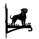 Rottweiler metal hanging basket bracket mounted on outdoor wall for plant decoration