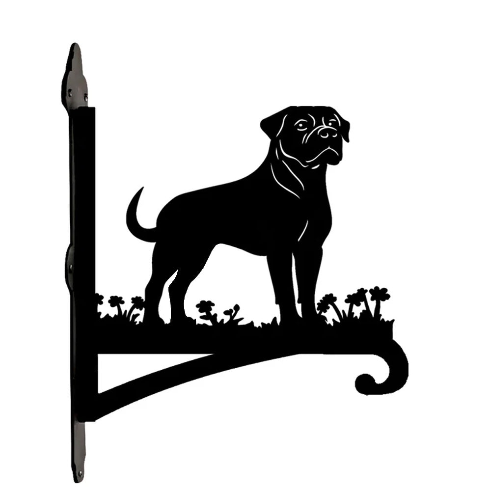 Rottweiler metal hanging basket bracket mounted on outdoor wall for plant decoration