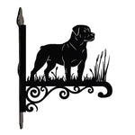 Rottweiler metal hanging basket bracket mounted on outdoor wall for plant decoration