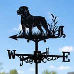 Rottweiler metal weather vane with directional arrows and mounting rod, outdoor roof and garden decoration
