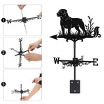 Rottweiler metal weather vane with directional arrows and mounting rod, outdoor roof and garden decoration