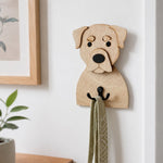 Wooden rottweiler dog wall hook key and leash holder for home entryway organizer