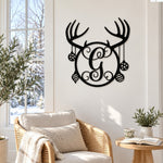 Personalized Initial Name Monogram metal wall sign displayed on the wall