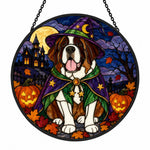 Saint Bernard Halloween stained glass suncatcher window hanging, suitable for home and garden decoration