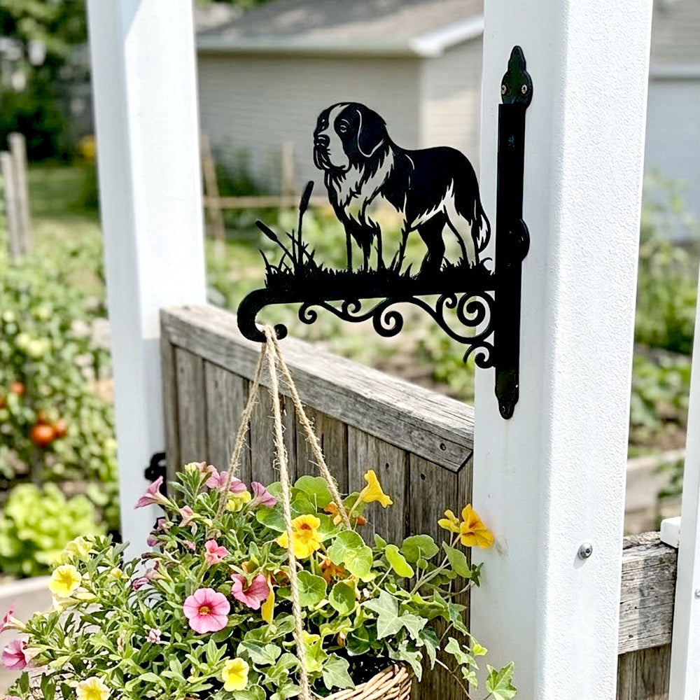 Saint bernard metal hanging basket bracket mounted on outdoor wall for plant decoration
