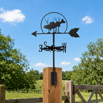 Salmon metal weather vane with directional arrows and mounting rod, outdoor roof and garden decoration