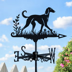 Saluki metal weather vane with directional arrows and mounting rod, outdoor roof and garden decoration