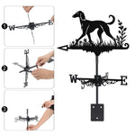 Saluki metal weather vane with directional arrows and mounting rod, outdoor roof and garden decoration
