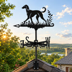 Saluki metal weather vane with directional arrows and mounting rod, outdoor roof and garden decoration