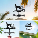Saluki metal weather vane with directional arrows and mounting rod, outdoor roof and garden decoration