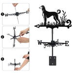 Saluki metal weather vane with directional arrows and mounting rod, outdoor roof and garden decoration