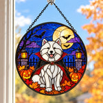 Samoyed Halloween stained glass suncatcher window hanging, suitable for home and garden decoration