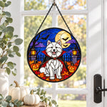 Samoyed Halloween stained glass suncatcher window hanging, suitable for home and garden decoration