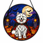 Samoyed Halloween stained glass suncatcher window hanging, suitable for home and garden decoration