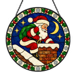 Santa claus at the chimney stained glass suncatcher window hanging, suitable for home and garden decoration