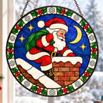 Santa claus at the chimney stained glass suncatcher window hanging, suitable for home and garden decoration
