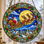 Santa claus sleigh ride stained glass suncatcher window hanging, suitable for home and garden decoration