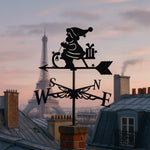 Santa rocking horse metal weather vane with directional arrows and mounting rod, outdoor roof and garden decoration