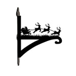 Santa sleigh and reindeer metal hanging basket bracket mounted on outdoor wall for plant decoration