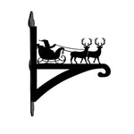 Santa sleigh and reindeer metal hanging basket bracket mounted on outdoor wall for plant decoration