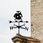 Santa with gift bag metal weather vane with directional arrows and mounting rod, outdoor roof and garden decoration