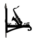 Saxophone metal hanging basket bracket mounted on outdoor wall for plant decoration