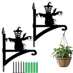 Scarecrow pumpkin metal hanging basket bracket mounted on outdoor wall for plant decoration