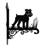 Schnauzer metal hanging basket bracket mounted on outdoor wall for plant decoration