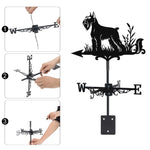 Schnauzer metal weather vane with directional arrows and mounting rod, outdoor roof and garden decoration