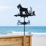 Schnauzer metal weather vane with directional arrows and mounting rod, outdoor roof and garden decoration