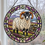 Scottish blackface sheep stained glass suncatcher window hanging, suitable for home and garden decoration