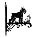 Scottish terrier metal hanging basket bracket mounted on outdoor wall for plant decoration