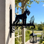 Scottish terrier metal hanging basket bracket mounted on outdoor wall for plant decoration
