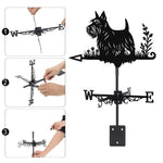 Scottish terrier metal weather vane with directional arrows and mounting rod, outdoor roof and garden decoration
