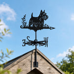 Scottish terrier metal weather vane with directional arrows and mounting rod, outdoor roof and garden decoration