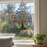 Seasons tree of life stained glass suncatcher window hanging, suitable for home and garden decoration