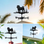 Shar pei metal weather vane with directional arrows and mounting rod, outdoor roof and garden decoration