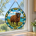 Shetland sheep stained glass suncatcher window hanging, suitable for home and garden decoration