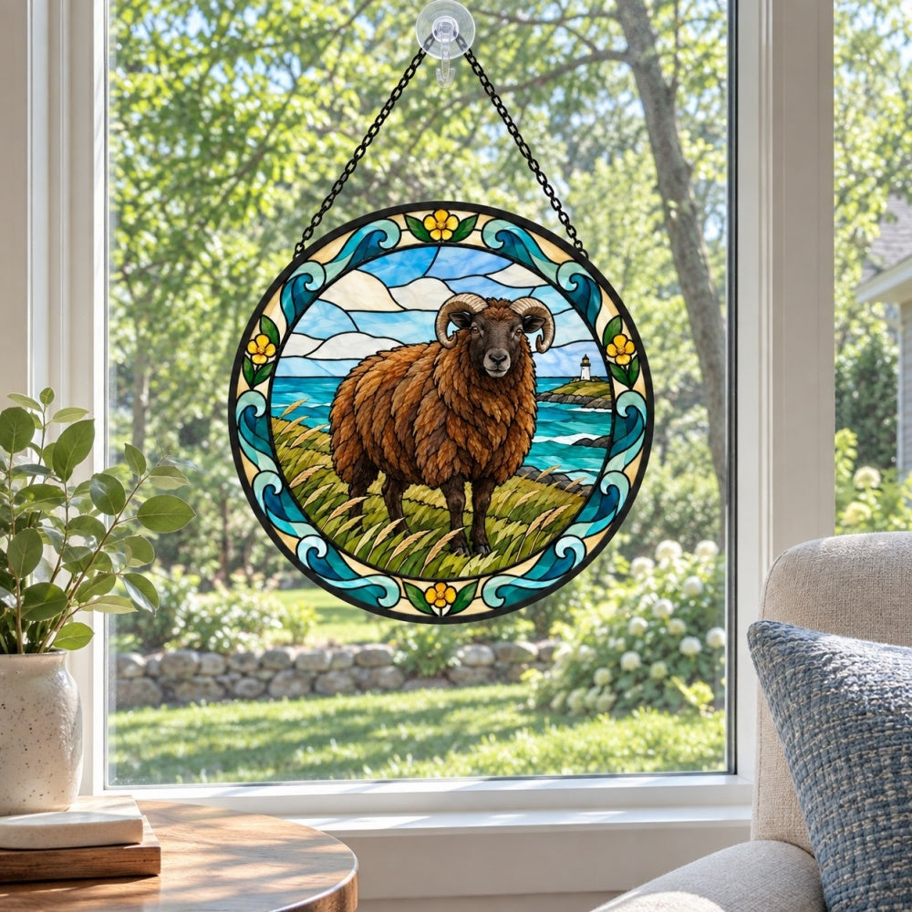 Shetland sheep stained glass suncatcher window hanging, suitable for home and garden decoration