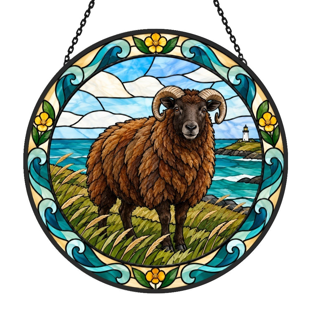 Shetland sheep stained glass suncatcher window hanging, suitable for home and garden decoration