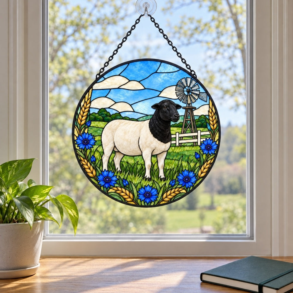 Shetland sheep stained glass suncatcher window hanging, suitable for home and garden decoration