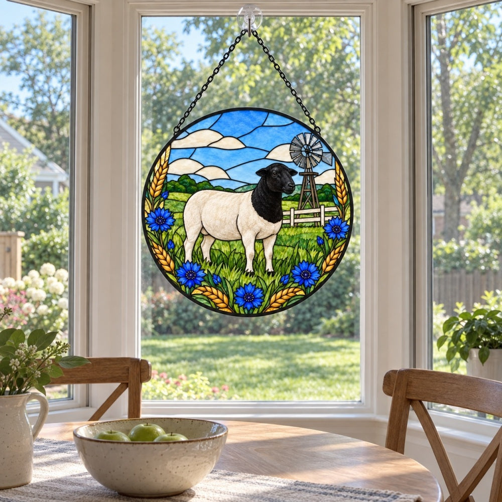 Shetland sheep stained glass suncatcher window hanging, suitable for home and garden decoration