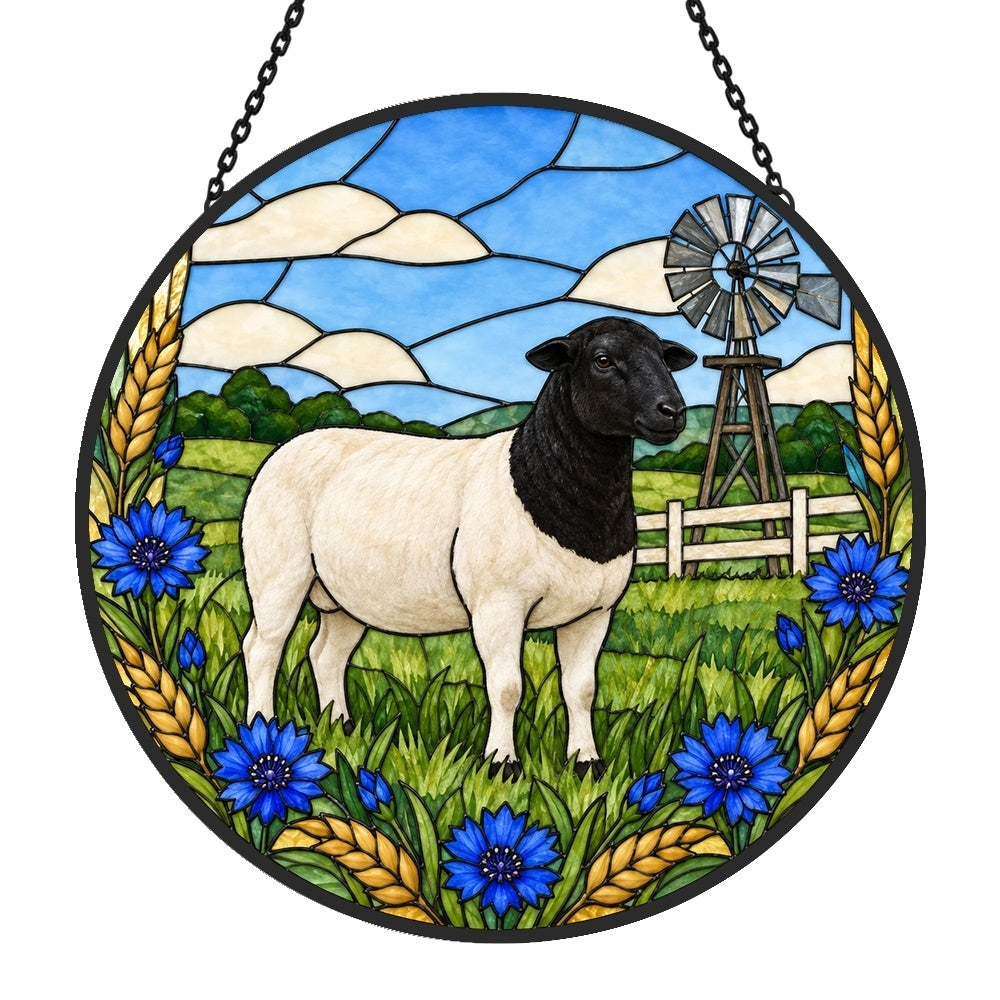 Shetland sheep stained glass suncatcher window hanging, suitable for home and garden decoration