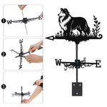 Shetland sheepdog metal weather vane with directional arrows and mounting rod, outdoor roof and garden decoration