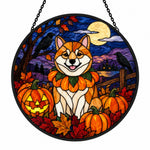 Shiba Inu Halloween stained glass suncatcher window hanging, suitable for home and garden decoration