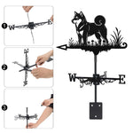 Shiba inu metal weather vane with directional arrows and mounting rod, outdoor roof and garden decoration