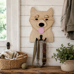 Shiba Inu wooden dog wall hook key and leash holder for home entryway organizer